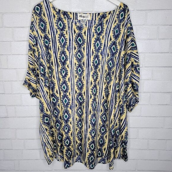 We Be Bop Vintage Yellow Blue Diamond Patterned Scoop Neck Blouse - Picture 1 of 3